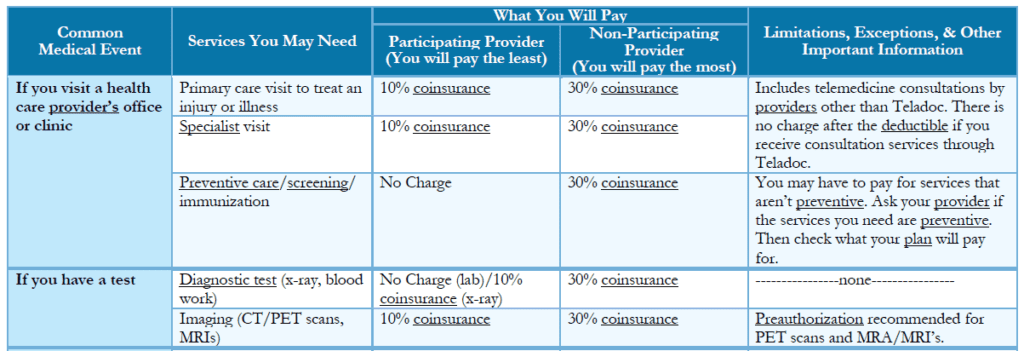 example summary of benefits and coverage SBC