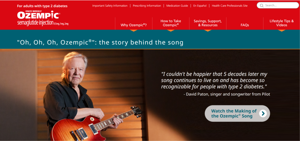 image from Ozempic's website displaying the recognizable "Oh, Oh, Oh, Ozempic" tagline